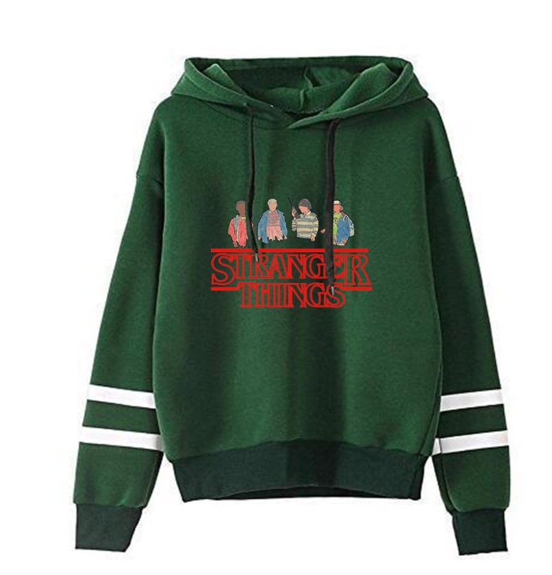 Stranger Things striped hoodie with retro color blocks